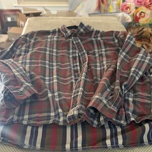 Abercrombie & Fitch Red, Navy and White Plaid Button-Down Shirt